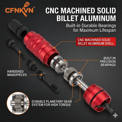 CNC machined aluminum Rivet Nut Drill Adapter Kit Three Eighths Inch Power Setter with visible internal components