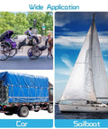 Wide application of eyelet kit: carriage, tarp-covered truck, and sailboat using quarter inch grommets for fabric and tarps.