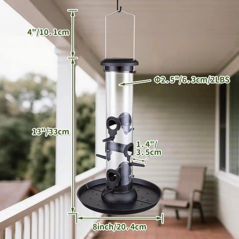 Six Port Outdoor Bird Feeders With Tray For Cardinals 13 Inch Black Pack Of 2 Durable Plastic Construction Easy Hang From Tree Or Hook Great For Backyards Gardens Patios And Porches