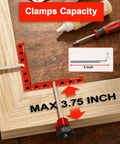 Eight Piece Aluminum Corner Clamps Set For Fine Woodworking Projects Precision Cnc Machined 90 Degree Square Jig Tools For Cabinets Drawers Slick Carry Case Included Badass Grip Accuracy Top Shelf Gear showing clamp capacity up to 3.75 inches.