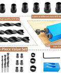 Pocket Hole Jig Kit For 15 Degree Woodworking, 14 Pcs Set With Drill Guide, 6mm 8mm 10mm Bits, shown with accessories and sleeves.