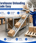 Heavy Duty 6.6ft Foldable Steel Roller Conveyor Table For Warehouse Shipping And Cargo Unloading With 12 Inch Width Gravity Slide System in use with boxes.