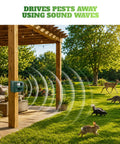 Yard Sentinel Ultrasonic Animal Repeller With 5500 Sq Ft Coverage And 24 Hour Motion Sensor, Night Scanner, Dual Ultrasonic And Sonic Alarm Tech To Keep Deer, Raccoon, Bear, Rabbit, Skunk And Fox Away, Includes 10m Extension Cord on patio post