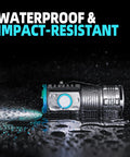 Beefy 1100 Lumen Pocket Flashlight With 4 Modes on wet surface, showing waterproof and impact resistant features