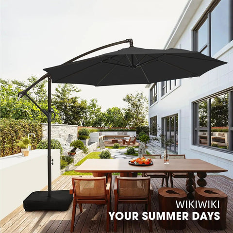 10 Foot Patio Cantilever Umbrella With Sandbag Base Included, Offset Outdoor Shade for Backyard Garden and Pool, Black