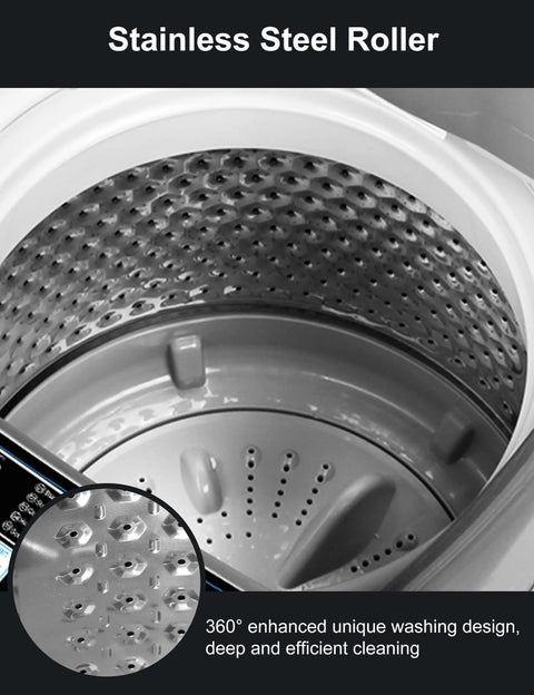 Lowkey Quiet Portable Washing Machine Full Automatic 2.0 Cubic Foot Compact Washer Grey interior with stainless steel roller for efficient cleaning.