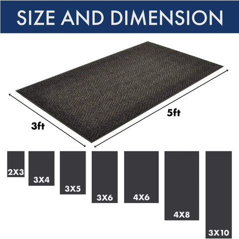 Diagram showing size and dimensions of Charcoal Chevron Carpeted Entrance Mat 3x5 Ft for high traffic entrances.