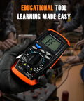 Person holding Digital Multimeter With Auto Ranging TRMS 6000 Counts for SpotOn AC DC Voltage Resistance, educational setting