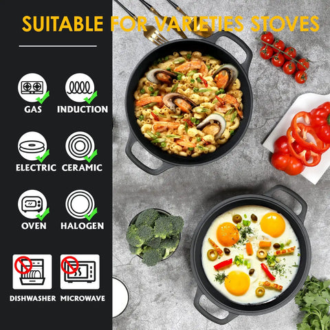 2-In-1 Preseasoned Cast Iron Dutch Oven Pot With Skillet Lid, Dual-Handle Cookware Set for Grilling, Frying, Baking