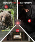 Pro 4 Smart Solar Driveway Alarm detects bear, intruder, and car movements, illustrating its motion-sensing security features.