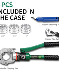 Copper Pipe Crimping Tool With Hydraulic Press For Half Inch, Three Quarter Inch, And One Inch Jaws For Copper Tube Fittings, Slim Head Design For Tight Spaces, Leak Free Crimps, Professional Grade Plumber Tool For Pros And DIYers with 1/2, 3/4, 1 in jaws and 6 included case accessories