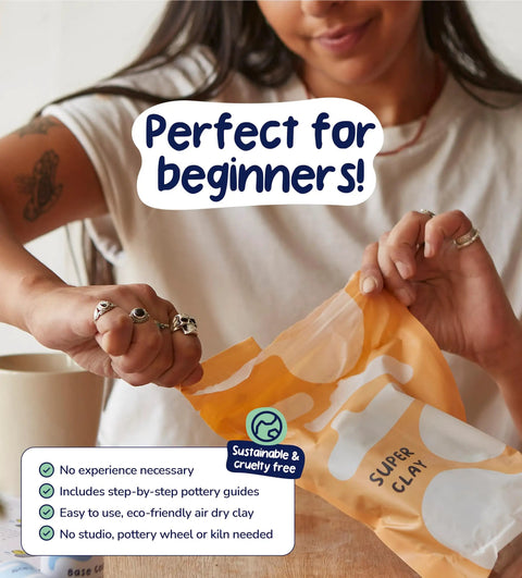 Person opening air dry clay package from Air Dry Clay Kit For Adults Beginners Home Pottery Craft Set With Tools Paints Brushes Sealant And Step By Step Guides For Relaxing Creative Projects You Can Do At Home Easy As DIY Vibes