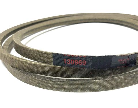 OEM Replacement V Belt 532130969 for Lawn Mowers and Outdoor Power Equipment, close-up of black drive belt, durable texture
