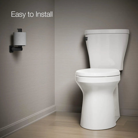 Betello Left Hand Trip Lever Matte Black installed on white Betello toilet