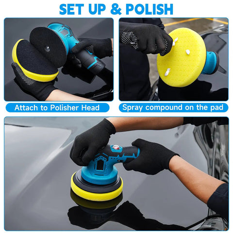 Using Six Inch Buffing Polishing Pad Kit With Wool Pads And M14 Drill Adapter on car surface