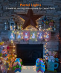 Easter String Lights 33Ft 150 Count Pastel Incandescent Mini Fairy Lights UL Certified on a decorated fireplace