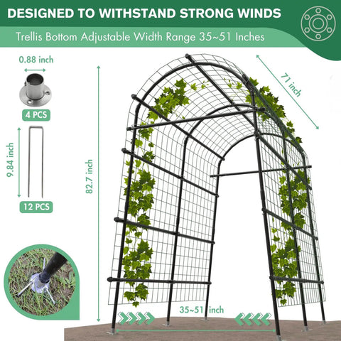 Sturdy 7 Foot Extra Tall Garden Arch Trellis For Climbing Plants Outdoor Use With Polyethylene Coated Stainless Steel Frame And Clips Black Heavy Duty Weather Resistant For Cucumber And Grapevines, arch with climbing plants.