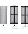 Inline Garden Hose Water Filter For Pressure Washer With Sediment Strainer And Two Extra 100 Mesh Screens Plus Heavy Duty Gasket Set For Straight Plug Ease And Works Like A Champ Outdoors showing 40-mesh and two 100-mesh filter replacements.