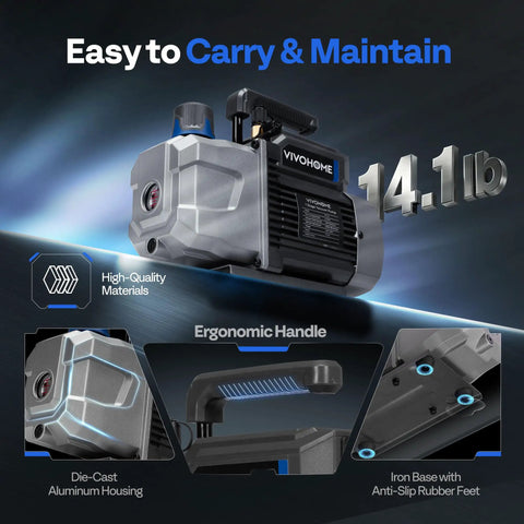 A2L Compatible Vacuum Pump Kit With 1/3 HP Motor 4.5 CFM 1 Stage And Manifold Gauge Set For HVAC Evacuation Sparkless IgnitionProof Safe For R32 R1234yf R454B Systems, die-cast aluminum housing, handle and base