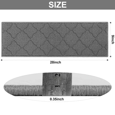 Non Slip Stair Treads For Wooden Steps With Adhesive Backing, 28x9 inches, 15 pieces, 100 percent polypropylene, gray indoor runners, size details