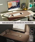 Double Sided Leather Desk Pad With Eco Cork Backing, Large 31.5 By 15.7 Inch Waterproof Desk Mat And Mouse Pad For Office And Home