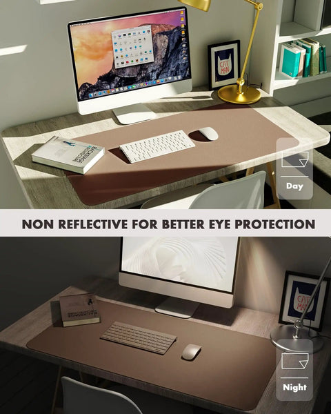 Double Sided Leather Desk Pad With Eco Cork Backing, Large 31.5 By 15.7 Inch Waterproof Desk Mat And Mouse Pad For Office And Home