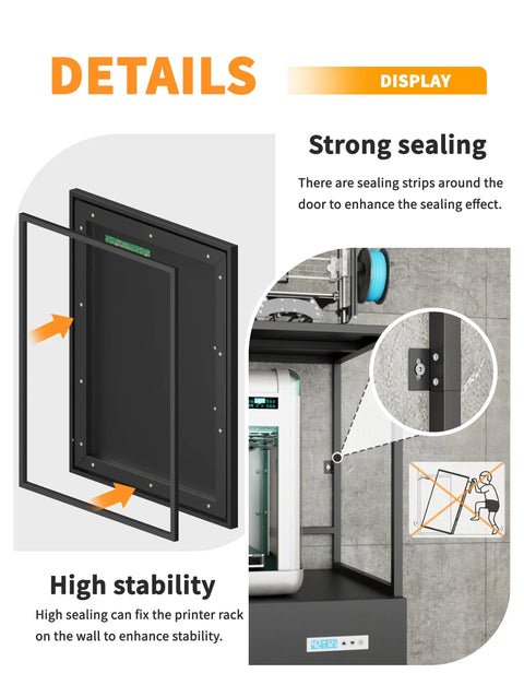 Heavy Duty Multi Shelf 3D Printer Stand With Smart Active Dehumidifying Filament Dry Box, strong sealing details