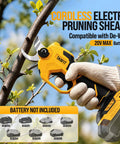 Electric Pruning Shears Punch Through Tough Stems With Zero Sweat Using Rock Solid 1.8 Inch Cut Capacity Cordless Plant Clippers For Stress Free Yard Work Garden Gear in use, cutting branch.