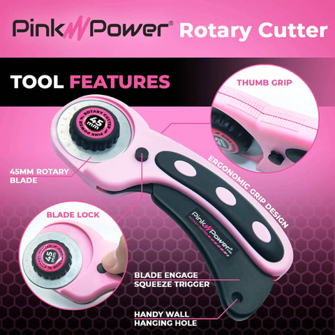 Cordless Electric Fabric Scissors Set With Rotary Cutter And Heavy Duty Cutting Tool For Crafts Sewing Cardboard Carpet And Scrapbooking Dope Battery Powered Cutter Kit Includes Battery Charger Extra Blades And Three Year Warranty shown with 45mm rotary blade.