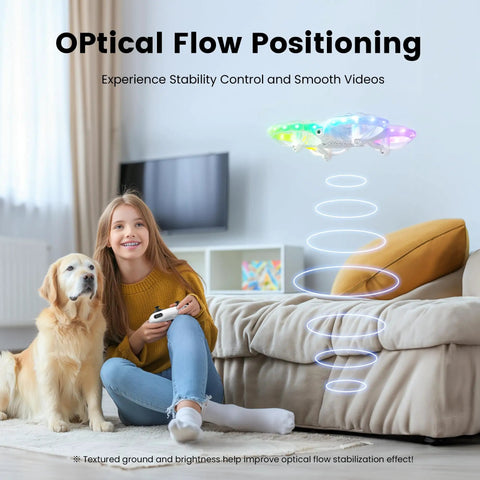 Dope RC Drone For Kids And Adults With 1080P HD FPV Camera Real Time Video Via App showing drone hovering near a girl indoors