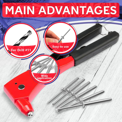 Rivet gun and Heavy Duty Aluminum Long Rivets 3/16 X 1-1/2 Dome Head Blind Rivets With Long Grip 24 To 30 mm 25 Piece Set
