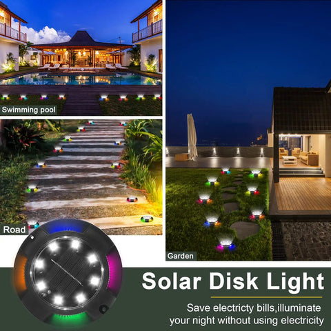 8 Pack Solar Ground Lights deliver lit yard glow with 12 LED outdoor lights waterproof solar powered in garden and pathway