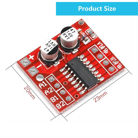 Mini L298N 2 Channel H Bridge DC Motor Driver Board With MX1508 Chip, 23x20mm size, for electric projects and DIY robots.