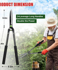 Self Sharpening High Carbon Steel Hedge Trimmers With 2x Leverage Long Handles For Effortless Pruning in use by a gardener