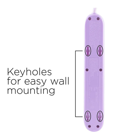 Lavender 6 Outlet Surge Protector Power Strip With Flat Plug And Braided Cord Wall Mountable 3 Ft Cord Tangle Free Decorative Look