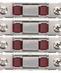 Four Piece Double Flat Wheel Sliding Window Rollers And Wardrobe Slider Pulleys Crafted From Premium Stainless Steel showing dual wheels and mounting screws.