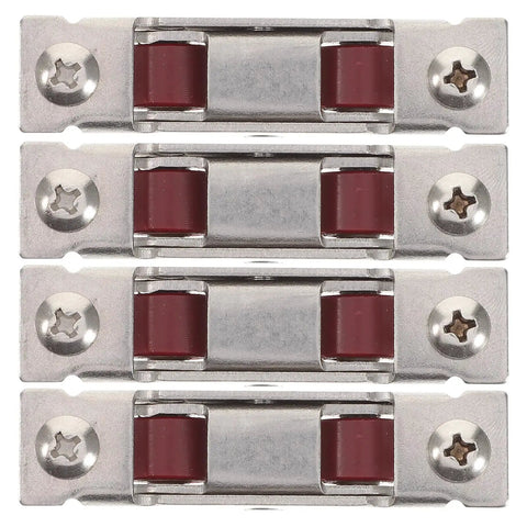Four Piece Double Flat Wheel Sliding Window Rollers And Wardrobe Slider Pulleys Crafted From Premium Stainless Steel showing dual wheels and mounting screws.