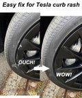 Premium Matte Black Rim Touch Up Paint Pen For Wheel Scratch Repair And Curb Rash Fix Quick Dry Formula applied on Tesla rims.