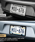 Comparison before and after using Clear License Plate Frame Protectors 2 Pack Universal Fit For All US Standard Plates