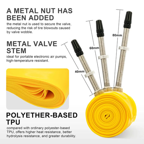 TPU Inner Tube With Metal Presta Valve For Gravel Road And MTB Bikes, Fits 700c 33-50c And 29 Inch Tires, 60mm Valve Length