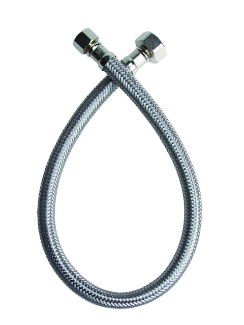 Braided Stainless Steel Faucet Connector 20 Inch With Three Eighths Inch Female Compression To One Half Inch FIP Thread Flexible Water Supply Line