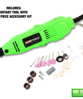 Badass Heavy Duty Corded Rotary Tool With 35 Piece Accessory Kit, showing tool and various bits on white background.