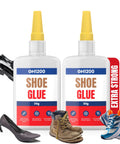 Two bottles of GH1200 shoe glue with images of repaired heels, boots, and sneakers. Heavy Duty Shoe Glue Crystal Clear Fast Dry Bond For Sneakers Boots Heels Crocs And More Strong Flexible Repairs That Wont Stiffen Soles Water Resistant Extreme Condition Ready Long Lasting Fix.