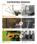 Diagram comparing features of heavy duty steel garden cart with 880 lbs capacity on wheels utility wagon removable mesh sides.