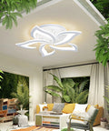 Dimmable Modern Petal LED Ceiling Light Chandelier With Five Head Design And Embedded LEDs in a cozy living room setting