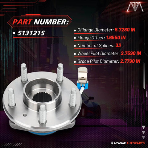 Single Front Wheel Hub Bearing Assembly 513121 Heavy Duty Sealed Hub for Chevy Impala Monte Carlo Venture displayed with specs.