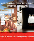 Smart Outlet Switches 4 Pack With Auto Pairing And Energy Monitoring For Alexa And Smart Home Systems Plug And Play Setup shown controlling a coffee pot remotely via a smartphone app at the beach.