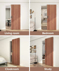 Concealed Sliding Barn Door With Soft Close Hardware Kit Brown Hidden Door For Interior Use Sleek Modern Look Installed in Home