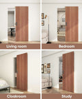 Concealed Sliding Barn Door Kit With Soft Close Hardware, 40x86 Inches, installed in various interior spaces.