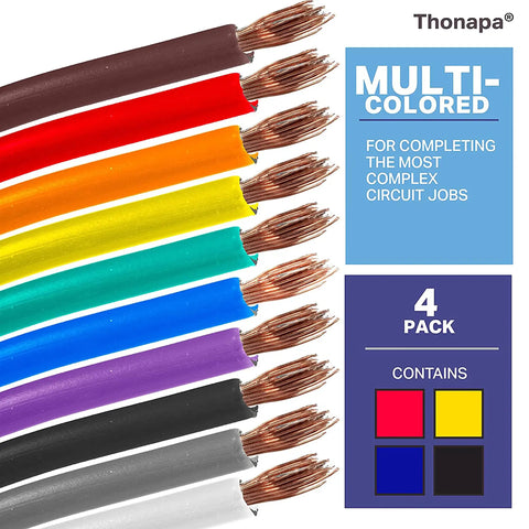 12 Gauge Copper Clad Aluminum Automotive Wire Kit, 100 Ft Per Roll, 12 AWG Stranded Cable, 10 Color Coded Pack